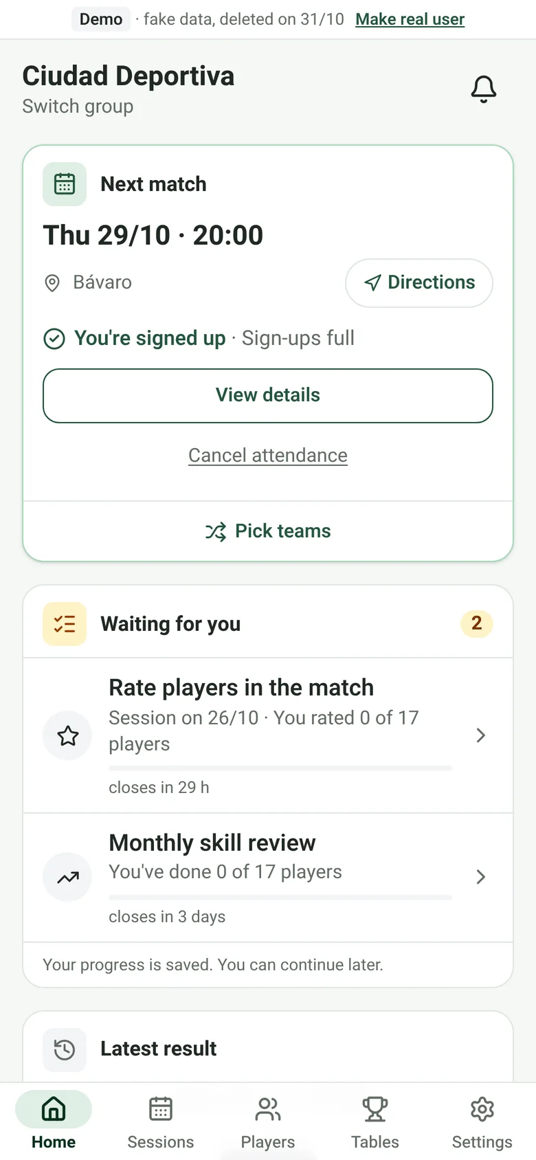 Soccer Friends: the next game, who's signed up and ratings from last time