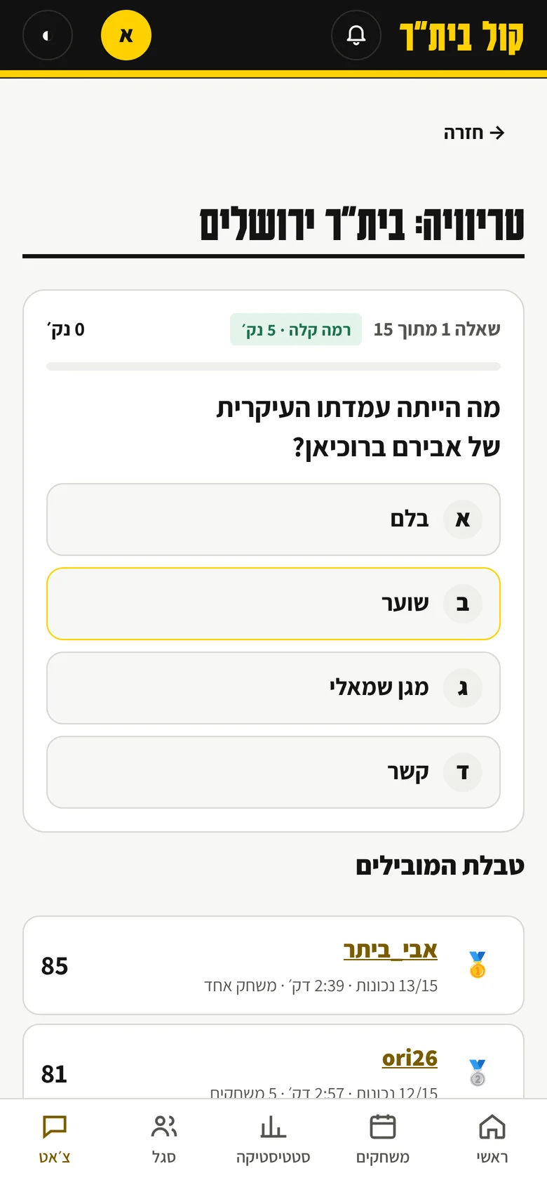 קול בית״ר בטלפון: שאלת טריוויה עם ארבע תשובות